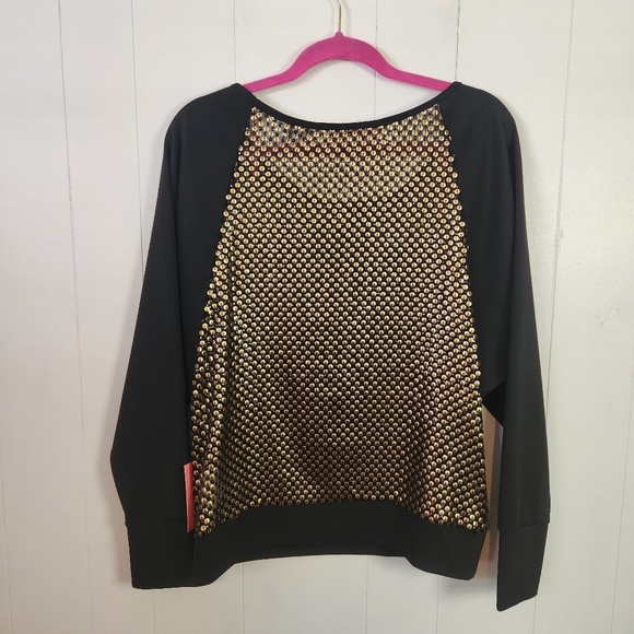Isaac Mizrahi Black Ponte Gold Sequin Crew Pullover Sweatshirt New Size Medium - Picture 3 of 9